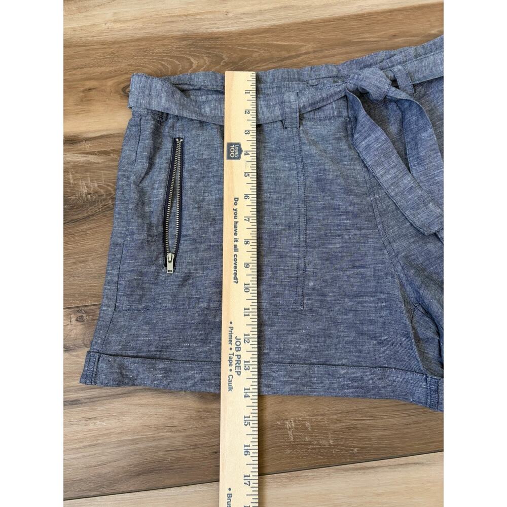 NWT New York & Co Chino Shorts Blue Gray Linen Cotton Blend Women's L Tie Waist